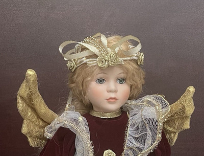 Alberon Porcelain Doll Burgundy Velvet Dress 16''