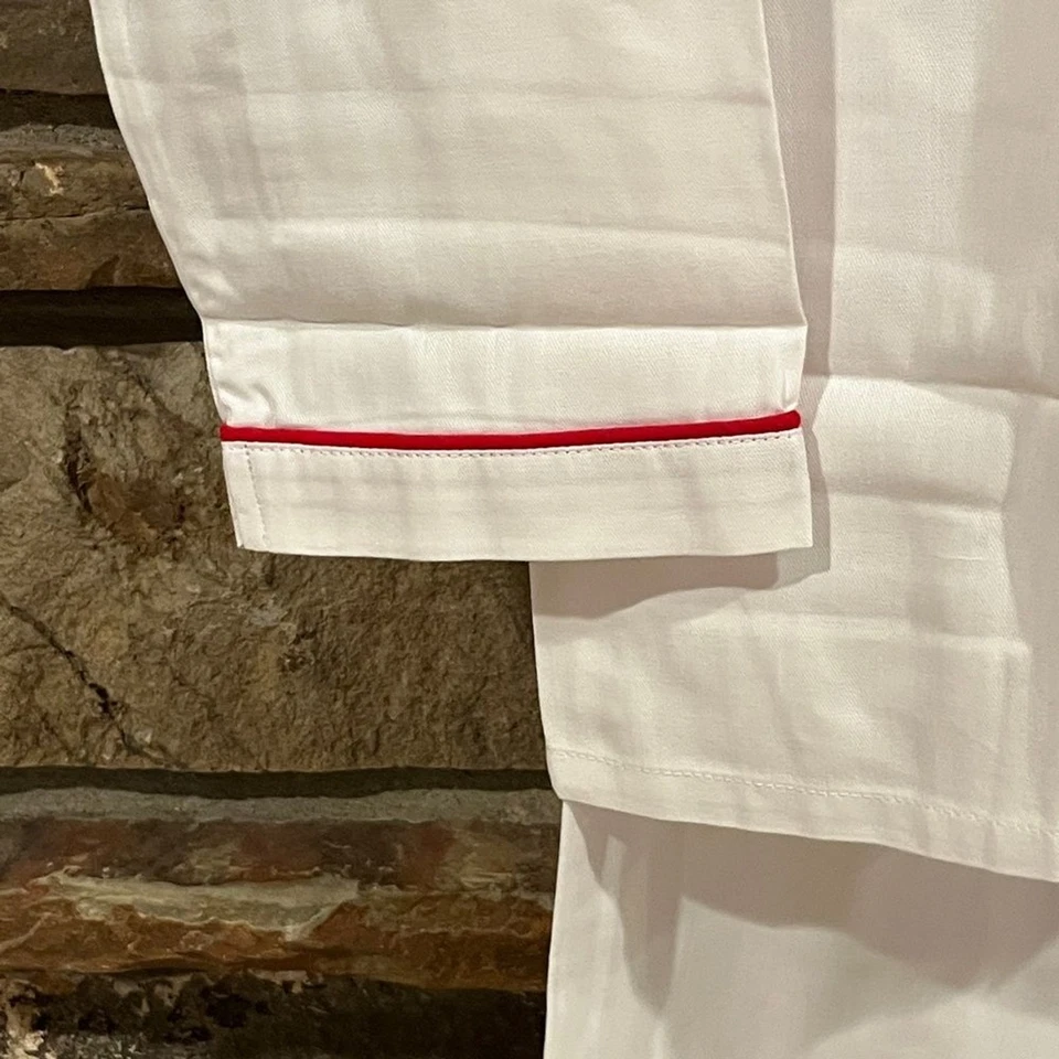 Petite Plume Classic White Cotton Blend Pajamas with Red Piping - Image 4 of 4