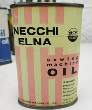 1950s era NECCHI ELNA SEWING MACHINE OIL Old 3 oz. Oval Oiler Can