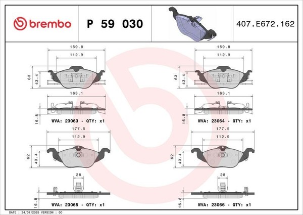 Brembo Bremsbelagsatz, Scheibenbremse P 59 030 FüR Opel Chevrolet-image