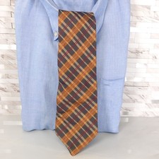 Mens Plaid ANDREWS TIES Blue Brown Plaid Silk Necktie Textured Career ZADI Italy