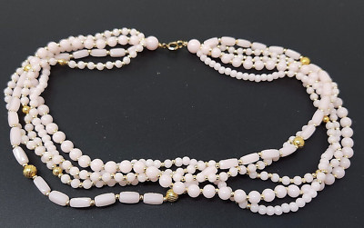 Vintage Pink Lucite Multi strand Beaded Necklace 15''