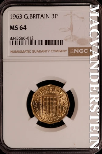Great Britian:1963 Three Pence-NGC MS 64 Brilliant Uncirculated #SLG160