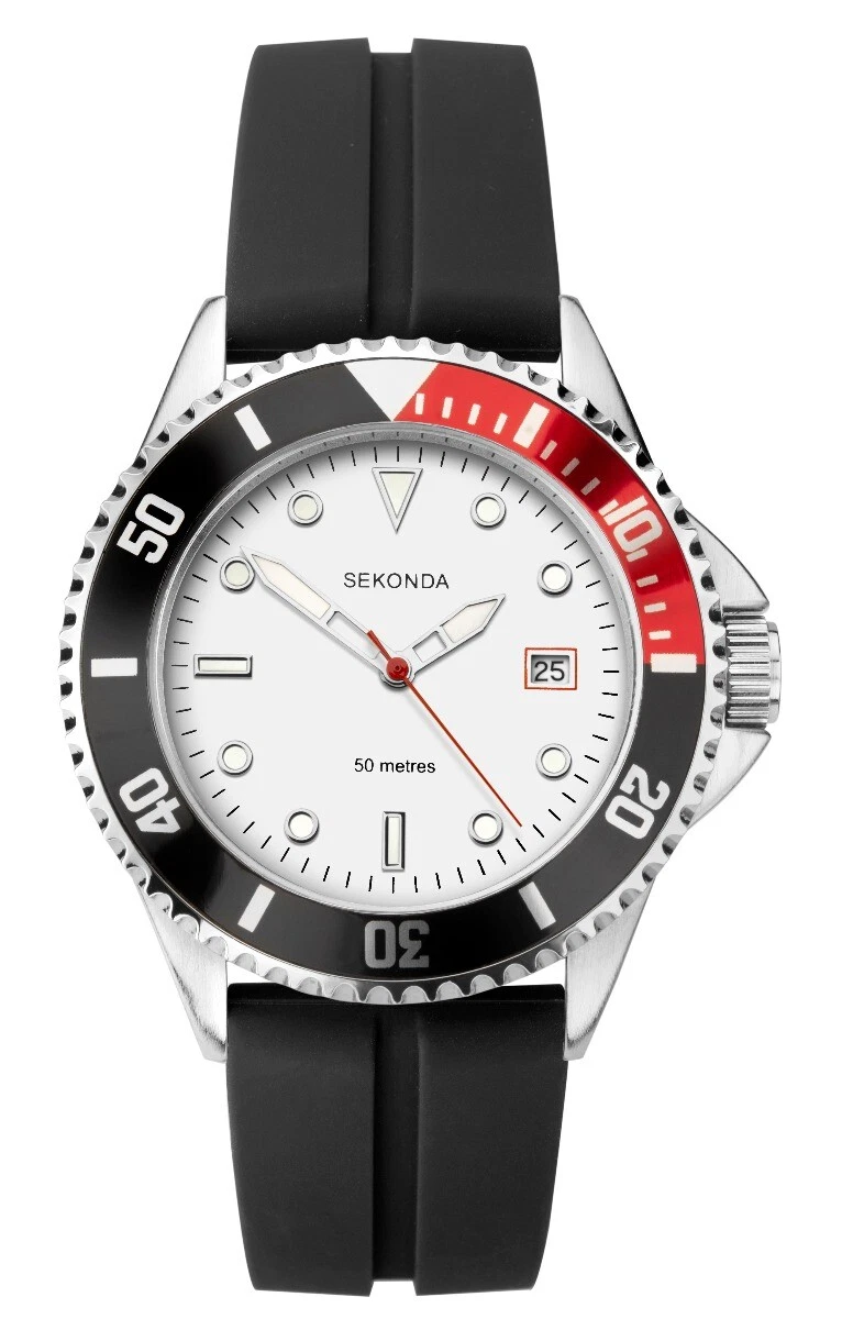Sekonda Mens Sports Watch White Dial Black Strap 1797