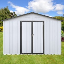 12x10 FT Outdoor Metal Storage Shed with Sturdy Frame  Lockable Door white Grey