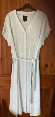BURGS Maxi Dress V Neck Cap Sleeves Tie Waist Long Button Through Green Mix UK12