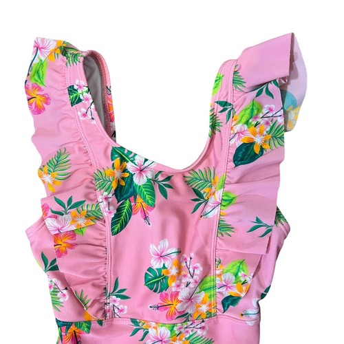 Cat & Jack Girls One Piece Bathing Suit Size Small 6 Pink Tropical Ruffled Swim - Picture 3 of 5