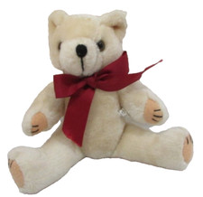 White Poseable Teddy Bear with Burgundy Bow 11" Tall