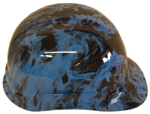 Hydro Dipped Custom Hard Hat Ridgeline Cap Style Light Blue Flames - Picture 3 of 7