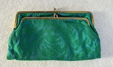 VTG Retro Jacquard Clutch Wallet Green Aqua Purse