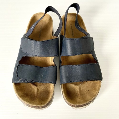 Country Road Boys Navy Leather 2 Strap Sandals Elastic Back Cork Size 35