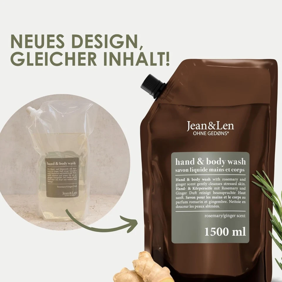 Jean & Len Rosemary/Ginge r Hand & Body Wash Refill, 1.5 Liters, 1500 ml - Bild 3 von 4