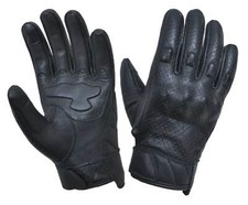 UNIK Men's Perforated Full-Finger Cowhide Leather Motorcycle Gloves - Black