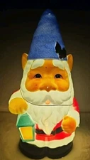 BLOW MOLD Santa Gnome 11" Light Up Tabletop Christmas Holiday Time, Blue Hat NWT