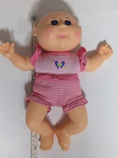 2015 CABBAGE PATCH KIDS DOLL 11" Blue Eyes, Bald, Pink Striped Sewn On Outfit 