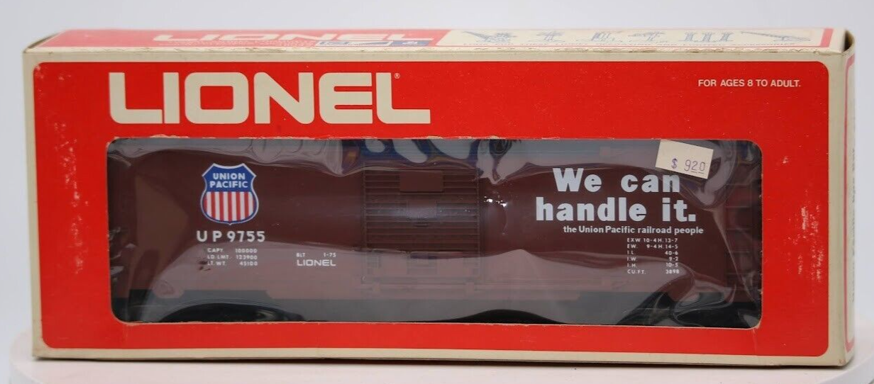 LIONEL O GAUGE 6-9755 BROWN UNION PACIFIC FREIGHT TRAIN BOX CAR RD # UP 9755 NIB