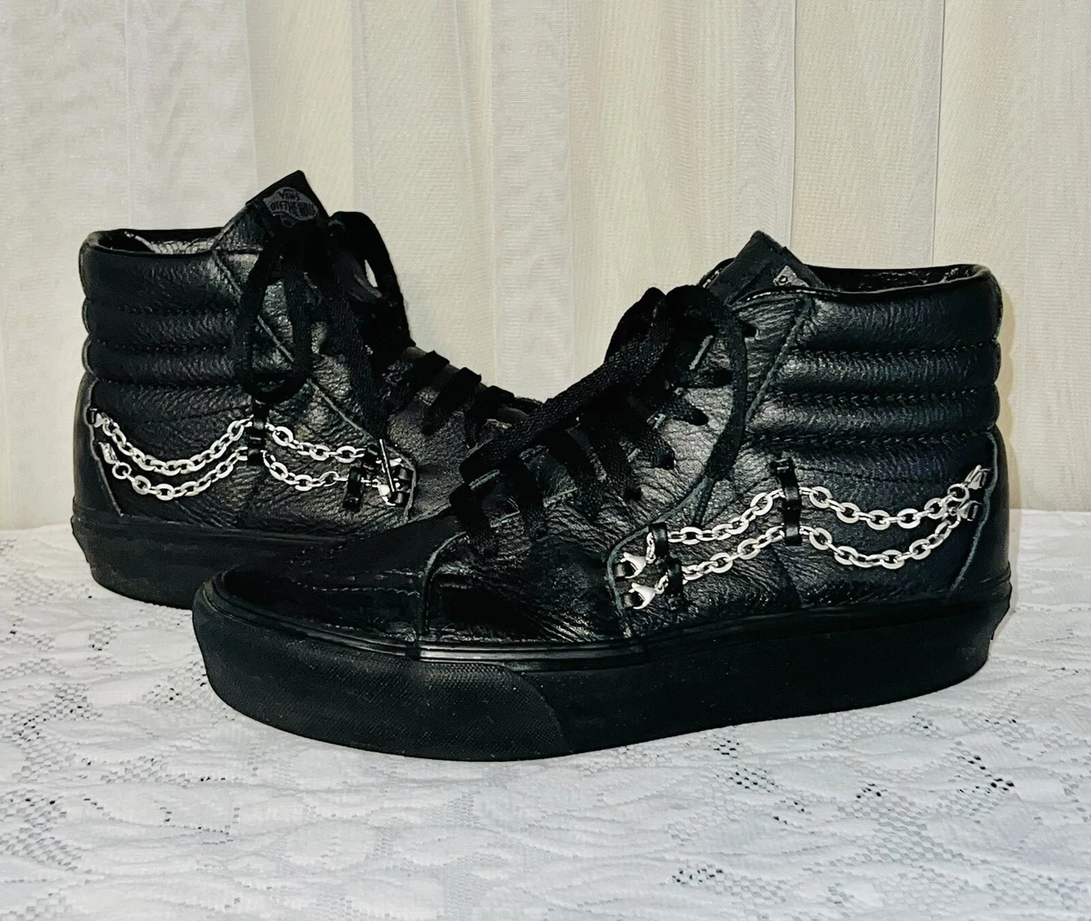 VANS Sk8 Hi MTE Men 7.5 Women s 9 Black Leather High Top Chains Shoes Sneakers