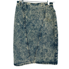 Vintage 80s Rebe Acid Wash Blue Jean Demin Skirt Womens Size 10 USA