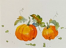 Pumpkins Original Watercolor Card Painting