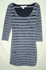 Max Studio Gray Layered Knee Length Dress Size Small Office Work 3/4 Sleeve GVR