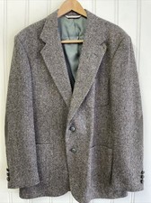 Stafford Wool Blazer Mens Gray Tweed Sport Coat Elbow Patches Classic Size 42L