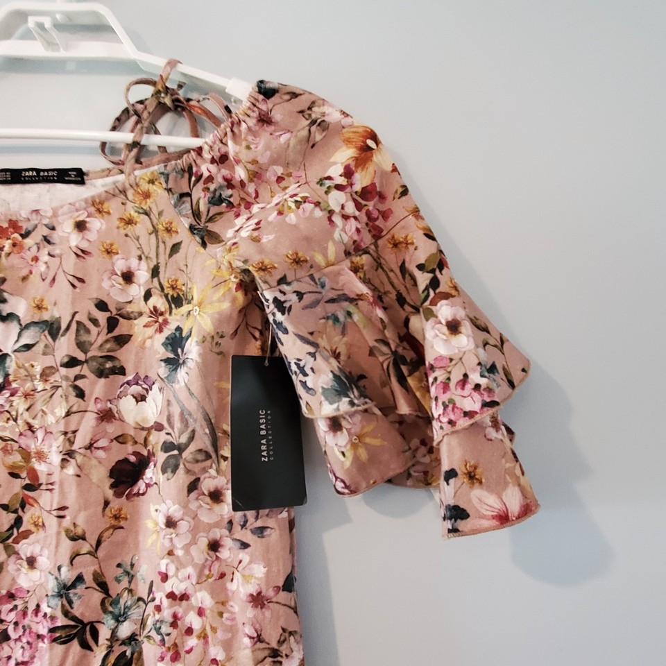 Zara Basic nwt dress womens XS floral off shoulder linen blend eBay