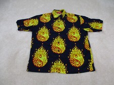 VINTAGE JNCO Jeans Shirt Mens Large Black Button Up Flames All Over Print Adult