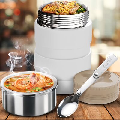 Termo 17 Oz Con Cuchara Para Comida Sopa Caliente Acero inoxidable Blanco Niños
