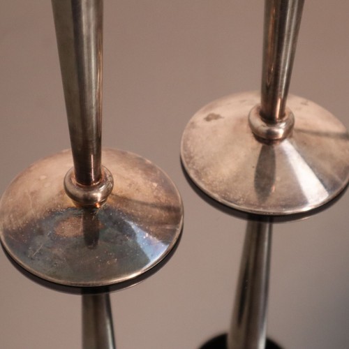Art Deco Pair of Nickel Plated Brass Candle Holders, Italy, 1930s - Picture 8 of 8