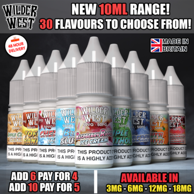 10ml E Liquid 50/50 Vape Juice Wilder West All Flavours - 3mg, 6mg, 12mg,  18mg | eBay UK