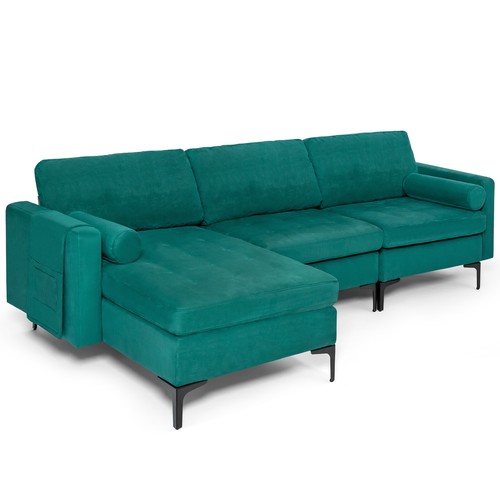 L-shaped Modular Sectional Sofa w/ 2 USB Ports Peacock & Reversible Chaise Teal