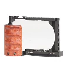 Aluminum Camera Cage with Wooden Side Handle Grip for Sony Alpha ZV-E10 Camera