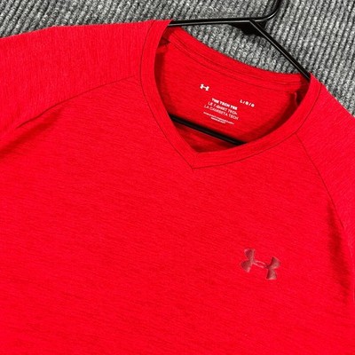 Under Armour Tech Tee Shirt Mens Large Red Short Sleeve Loose Fit Gym Casual