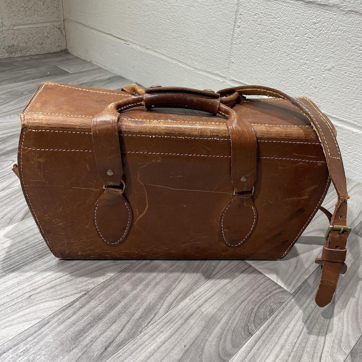 小物 BACKORDER GOOD OLD WORKS VTG 50s / 60s Perrin THOR III Brown Leather Pro Camera Bag 16 x 7
