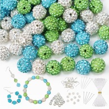 10mm Rhinestone Beads Set,60pcs Shiny Round Disco Beads 20pcs Sliver Plated S...