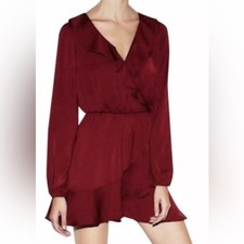 NWT Express Faux Wrap Ruffles dark whimsigoth party event casual flowy dress  L