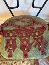 Vintage Boho Leather Fringe Belt Gypsy Waist Shawl Tooled Leather