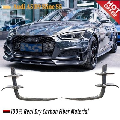 Real Carbon Fits 2017-19 Fiber Bumper Canard Fins Splitters Audi A5 B9 Sline S5