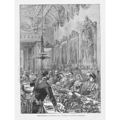 Hochzeitsfrühstück für Prinzessin Louis & Earl of Fife - antiker Druck 1889