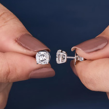 2.50 Ct Cushion Diamond Earrings Solitaire Stud IGI Lab Created 950 Platinum CVD