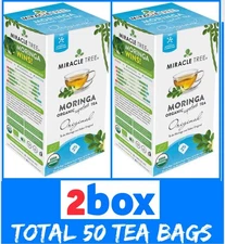 Organic Moringa Original Tea Miracle Tree Total 50 Tea Bags USAD Organic 2 BOX