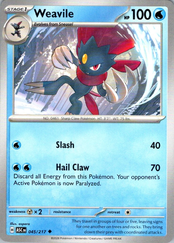 WEAVILE 045/217 NEAR MINT Uncommon Ascended Heroes Pokemon WEAVILE