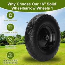 Upgraded 16" Flat Free Wheelbarrow Wheels and Tires, 4.80/4.00-8 Solid Wheelb...