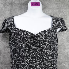 Ralph Lauren Chaps Dress Womens XL Black White Leaf Print Retro 50s Rockability