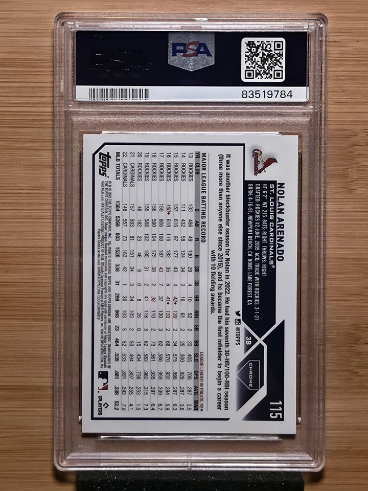 2023 Topps Chrome Nolan Arenado PSA GEM как новый 10 красный /5 - Изображение 2 из 2