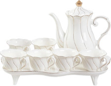 Elegant 14-Pc British Tea Set for 6 with Tray  Spoons - Luxury Porcelain