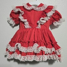Vintage Betty Oden Girls Red Lace Full Circle Tulle Pageant Dress Size 6 Months