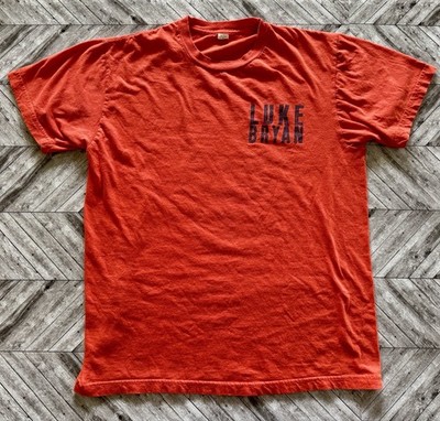 VTG Luke Bryan T-Shirt Mens Medium Orange Red Music Country Rock Concert Logo