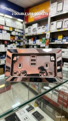 2er Pack Workzone poliertes Chrom Doppelsteckdosen USB