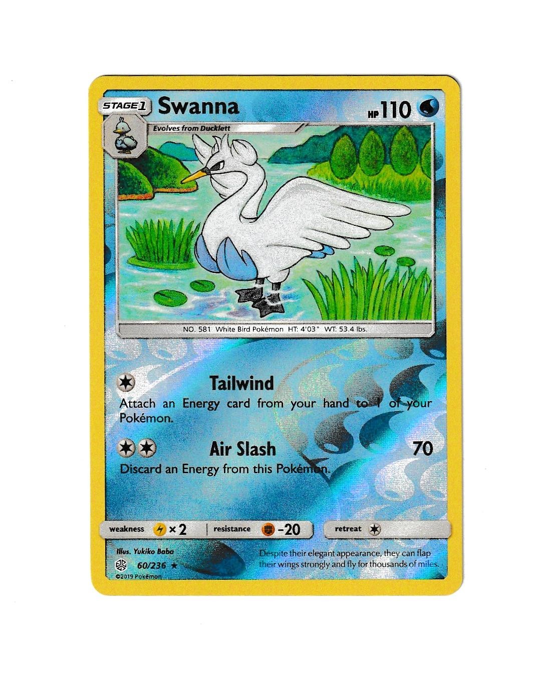 Swanna 60/236 Reverse Holo R Cosmic Eclipse NM Pokemon